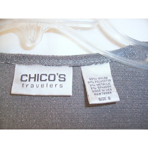 Chicos Travelers Jacket 0 XS S Silver Metallic Open Tie Front - Picture 6 of 7